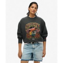 Sweter Psych Surf Loose. Czarne koszulki sportowe damskie Superdry, bez wzorów, bez ramiączek. W wyprzedaży za 242.70 zł.