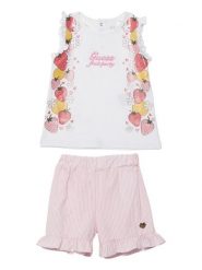 Guess Komplet t-shirt i spodenki A6GG00 K6YW0 Biały. Białe spodnie niemowlęce Guess, z aplikacjami, z bawełny. Za 117.99 zł.