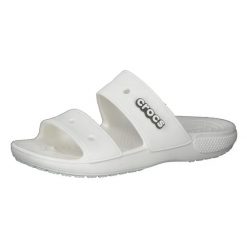 Klapki unisex Crocs Classic Sandal. Białe klapki damskie Crocs, bez wzorów, z materiału, bez obcasa, bez zapięcia. Za 118.99 zł.