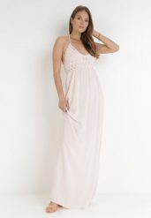 Jasnoróżowa Sukienka Zerlaivo. Czerwone sukienki damskie Born2be, bez wzorów, z bawełny, boho, bez ramiączek. Za 129.99 zł.
