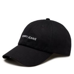 Czapka z daszkiem Tommy Jeans. Czarne czapki z daszkiem damskie Tommy Jeans, bez wzorów, z jeansu. Za 79.99 zł.