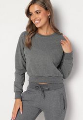 Ciemnoszara Bluza z Dodatkiem Bawełny Wykończona Ściągaczami Evilaya. Szare bluzy damskie Born2be, l, bez wzorów, z bawełny, bez kaptura. Za 39.99 zł.