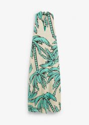 Sukienka trapezowa z dekoltem halter. Brązowe sukienki damskie bonprix, bez wzorów, bez ramiączek. Za 47.99 zł.