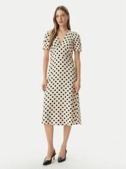 Morgan Sukienka codzienna 261-ROVITA Beżowy Regular Fit. Brązowe sukienki damskie Morgan, bez wzorów, z syntetyku, bez ramiączek. Za 449.99 zł.