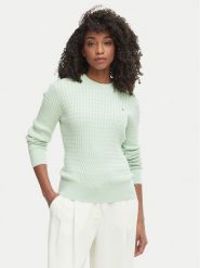 Tommy Hilfiger Sweter WW0WW44993 Zielony Regular Fit. Zielone swetry klasyczne damskie Tommy Hilfiger, l, z bawełny, bez kołnierzyka. Za 529.99 zł.