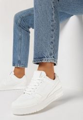 Białe Sneakersy na Grubej Podeszwie z Przeszyciami Rivinna. Białe obuwie sportowe damskie Born2be, bez zapięcia. Za 99.99 zł.