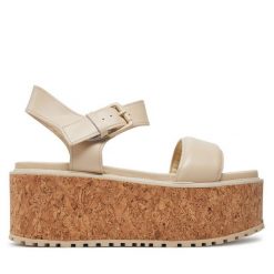 Sandały Lasocki. Brązowe sandały damskie Lasocki, bez wzorów, bez obcasa, na koturnie, bez zapięcia. Za 269.99 zł.