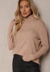 Beżowy Klasyczny Golf z Bawełną Gemiella. Brązowe golfy damskie Renee, l, z aplikacjami, z bawełny, bez ramiączek. Za 49.99 zł.