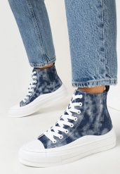 Granatowe Trampki za Kostkę Stylizowane na Jeansowe Zoriva. Niebieskie trampki damskie Born2be, bez wzorów, z jeansu, za kostkę, bez zapięcia. Za 29.99 zł.