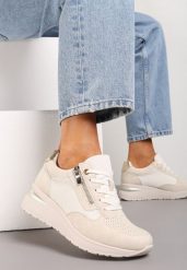 Beżowe Sneakersy na Koturnie Ozdobione Krótkim Suwakiem Yurgia. Brązowe obuwie sportowe damskie Renee, bez zapięcia. Za 119.99 zł.