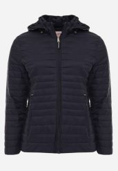 Granatowa Pikowana Kurtka Przejściowa z Odpinanym Kapturem Tidesse. Niebieskie kurtki damskie Born2be, uniwersalny, bez wzorów, z jeansu. Za 99.99 zł.