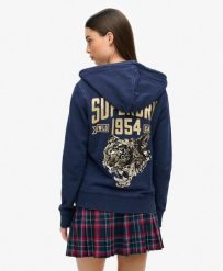 Superdry Embellish Archive Ziphood rozpinana bluza damska bawełniana. Niebieskie bluzy damskie Superdry, bez wzorów, z bawełny, bez kaptura. Za 364.45 zł.
