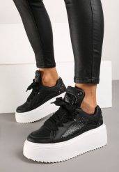 Czarne Sneakersy na Grubej Podeszwie z Podwójnym Sznurowaniem Weriella. Czarne obuwie sportowe damskie Born2be, bez zapięcia. Za 89.99 zł.
