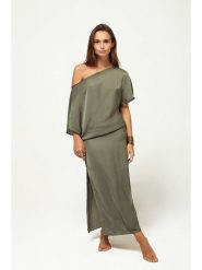 Beliza Sukienka "Julia" w kolorze khaki rozmiar: L. Brązowe sukienki damskie Beliza, bez wzorów, bez ramiączek. Za 261.05 zł.