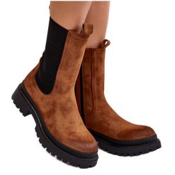 Damskie Botki Sztyblety Na Suwak Camel Samil brązowe. Brązowe botki damskie z gumy, bez obcasa, na płaskiej podeszwie, bez zapięcia. Za 280.04 zł.
