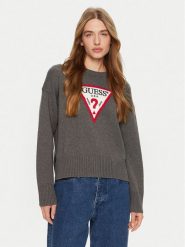 Guess Jeans Sweter W4BR12 Z3HM1 Szary Regular Fit. Szare swetry klasyczne damskie Guess Jeans, xl, z bawełny, bez kołnierzyka. Za 299.99 zł.