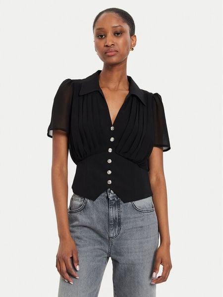 Morgan Bluzka 242-OPLIA Czarny Regular Fit. Czarne bluzki damskie Morgan, bez wzorów, z syntetyku, bez kołnierzyka, bez ramiączek. Za 209.99 zł.