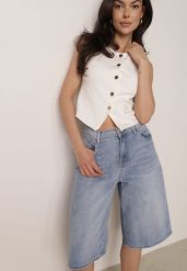 Niebieskie Jeansowe Szorty z Bawełny w Stylu Bermudów z Szerokimi Nogawkami Neamemenis. Niebieskie szorty damskie Born2be, bez wzorów, z bawełny. Za 89.99 zł.