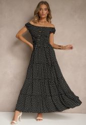 Czarna Sukienka z Bawełną i Wiskozą w Kropki z Guzikami Lilavira. Czarne sukienki damskie Renee, bez wzorów, z bawełny, eleganckie, bez ramiączek. W wyprzedaży za 55.99 zł.