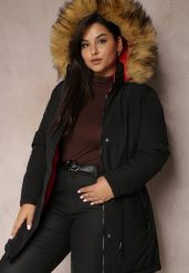 Czarno-Czerwona Kurtka Parka Dwustronna Deyu. Czarne kurtki damskie Renee, xl, bez wzorów, z futra. Za 159.99 zł.