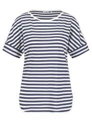 Gerry Weber Koszulka w kolorze biało-granatowym rozmiar: 38. Białe koszulki damskie Gerry Weber, bez wzorów, bez kołnierzyka, bez ramiączek. Za 83.42 zł.