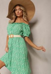 Zielona Wiskozowa Sukienka Midi w Kwiatowy Wzór z Hiszpańskim Dekoltem Agirala. Zielone sukienki damskie Renee, bez wzorów, z wiskozy, bez ramiączek. Za 59.99 zł.