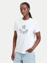 Guess T-Shirt V6YI04 K4268 Biały Regular Fit. Białe t-shirty damskie Guess, s, z aplikacjami, z bawełny, bez kołnierzyka. Za 214.99 zł.