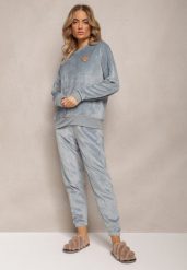 Niebieski Komplet Piżamowy Luźna Bluza i Spodnie Joggery Mlikena. Niebieskie bluzy damskie Renee, bez wzorów, bez ramiączek. Za 44.99 zł.