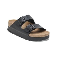 Sandały Birkenstock Arizona Pap Flex Platforma Czarny. Czarne sandały damskie Birkenstock, bez wzorów, z materiału, bez obcasa, na platformie, bez zapięcia. Za 423.90 zł.