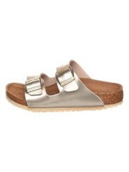 Birkenstock Klapki "Arizona" w kolorze złotym rozmiar: 28. Żółte klapki damskie Birkenstock, bez wzorów, z otwartym noskiem, bez obcasa, bez zapięcia. Za 160.96 zł.