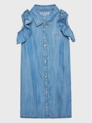 Guess Sukienka jeansowa K3GK18 D3X30 Niebieski Regular Fit. Niebieskie sukienki dziewczęce Guess, z aplikacjami, z jeansu, bez ramiączek, proste. Za 289.99 zł.