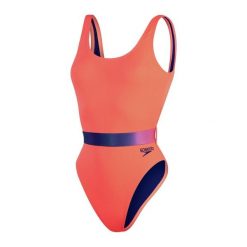 Strój kąpielowy damski Speedo Belted Deep. Fioletowe stroje jednoczęściowe Speedo, bez wzorów, z poliesteru. Za 440.72 zł.