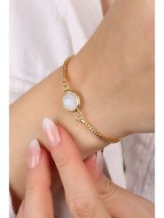 Pierres delicates Pozłacana bransoletka z kamieniem księżycowym rozmiar: onesize. Białe bransoletki damskie Pierres delicates, pozłacane. Za 83.22 zł.