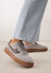Szare Zamszowe Sneakersy w Stylu Klasycznych Tenisówek ze Skórzaną Wkładką Riosera. Szare obuwie sportowe casual damskie Born2be, z jeansu, tenisowe. Za 169.99 zł.