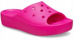 Klapki Dla Dorosłych Crocs Classic Platform Slide. Czerwone klapki damskie Crocs, bez wzorów, z materiału, bez obcasa, bez zapięcia. Za 139.99 zł.