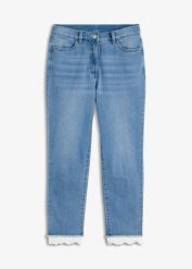 Jeansy skinny, mid waist. Niebieskie rurki damskie bonprix, na lato, bez wzorów, z jeansu. Za 149.99 zł.