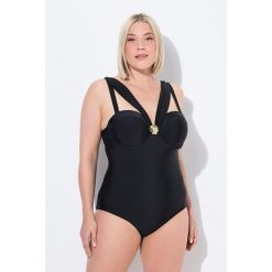 Damski Strój kąpielowy fiszbiny miękkie miseczki regulowane ramiączka. Czarne stroje jednoczęściowe Ulla Popken, bez wzorów, z elastanu. Za 294.99 zł.