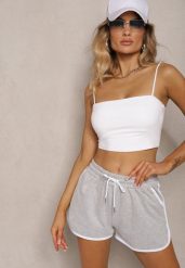 Jasnoszare Szorty Dresowe z Dodatkiem Bawełny High Waist Wykończone Lamówką Mivorina. Szare spodenki sportowe damskie Renee, l, bez wzorów, z bawełny, z podwyższonym stanem. Za 24.99 zł.