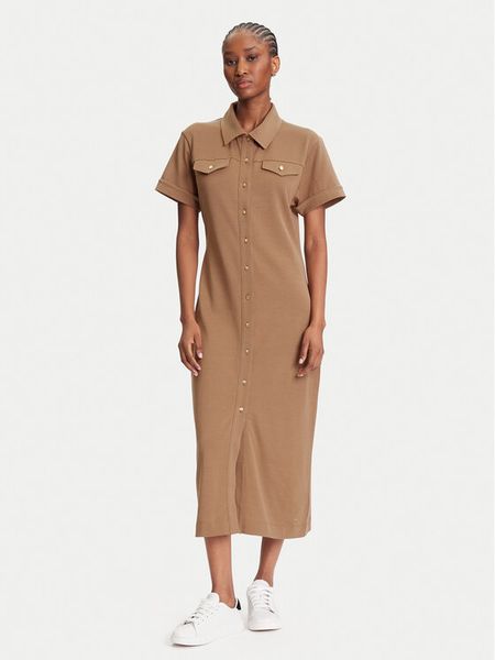 Tommy Hilfiger Sukienka koszulowa Gold Button WW0WW44617 Brązowy Regular Fit. Brązowe sukienki damskie Tommy Hilfiger, bez wzorów, z bawełny, bez ramiączek. Za 449.99 zł.