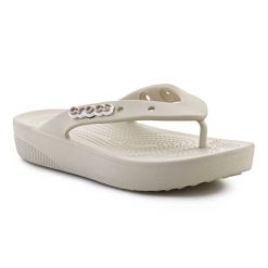Japonki Crocs Classic Platform Flip 207714-2Y2 beżowy. Brązowe klapki damskie bez wzorów, bez obcasa, bez zapięcia. Za 303.63 zł.