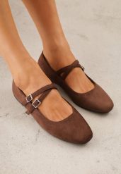 Brązowe Balerinki VICES z Imitacji Zamszu z Podwójnym Paskiem z Klamerką Nattosia. Brązowe balerinki damskie Born2be, bez wzorów, z jeansu. Za 69.99 zł.