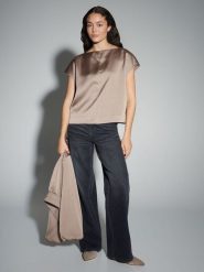 OPUS Bluzka "Festiva" w kolorze szarobrązowym rozmiar: 40. Brązowe bluzki damskie Opus, bez wzorów, bez kołnierzyka, bez ramiączek. Za 95.99 zł.