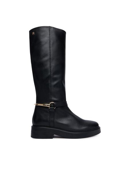 Tommy Hilfiger Oficerki Th Stud Leather Knee Riding Boot FW0FW09608 Czarny. Czarne kozaki damskie Tommy Hilfiger, ze skóry, bez obcasa, na płaskiej podeszwie, bez zapięcia. Za 1,299.00 zł.