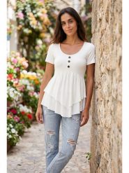 SOULSHAE Bluzka w kolorze białym rozmiar: XXL/3XL. Białe bluzki damskie SOULSHAE, xl, bez wzorów, z wiskozy, bez kołnierzyka, bez ramiączek. Za 139.95 zł.