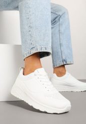 Białe Sneakersy Ozdobione Tłoczeniem Ulivianna. Białe obuwie sportowe damskie Born2be, z jeansu, bez zapięcia. Za 74.99 zł.