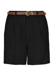 Szorty z lnem P-ELYS. Czarne szorty damskie Volcano, bez wzorów, ze lnu, z podwyższonym stanem. Za 139.99 zł.