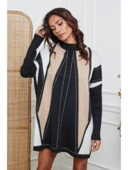 So Cachemire Sukienka dzianinowa "Jamjam" w kolorze jasnobrązowo-czarnym rozmiar: S. Brązowe sukienki damskie So Cachemire, bez wzorów, z dzianiny, bez ramiączek. Za 192.33 zł.