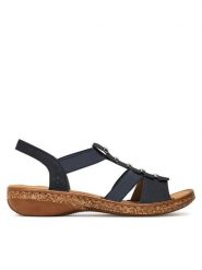 Rieker Sandały CEO-62850-14 Granatowy. Niebieskie sandały damskie Rieker, bez wzorów, z syntetyku, bez obcasa, na płaskiej podeszwie, bez zapięcia. Za 299.99 zł.