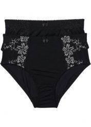 Figi modelujące (2 pary). Czarne figi bonprix, bez wzorów, z bawełny. Za 79.99 zł.