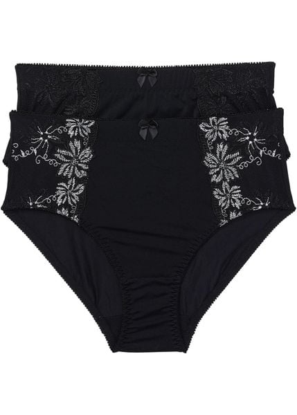 Figi modelujące (2 pary). Czarne bielizna korygująca bonprix, bez wzorów, z bawełny. Za 77.99 zł.